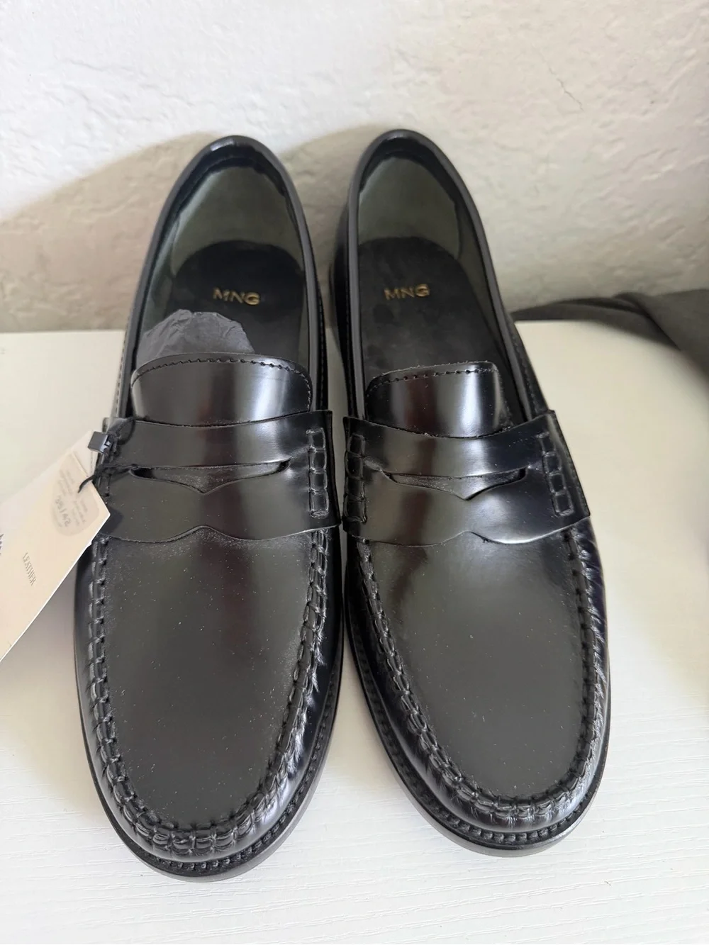 Mango Black Leather Penny Loafers for Men